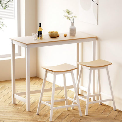 Jardean Savoy | Coastal White Natural Wooden Bar Stool Table Set | White