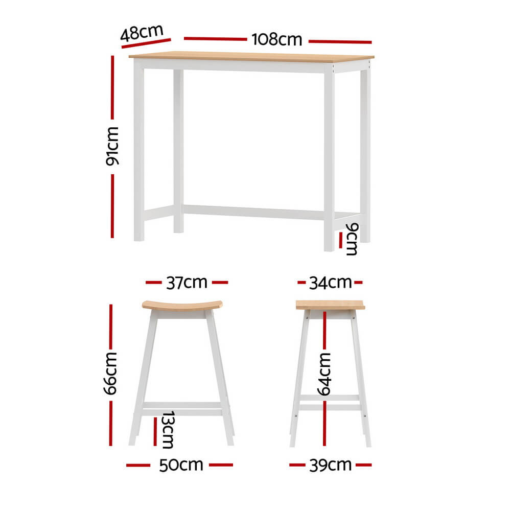 Jardean Savoy | Coastal White Natural Wooden Bar Stool Table Set | White