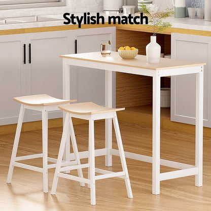 Jardean Savoy | Coastal White Natural Wooden Bar Stool Table Set | White