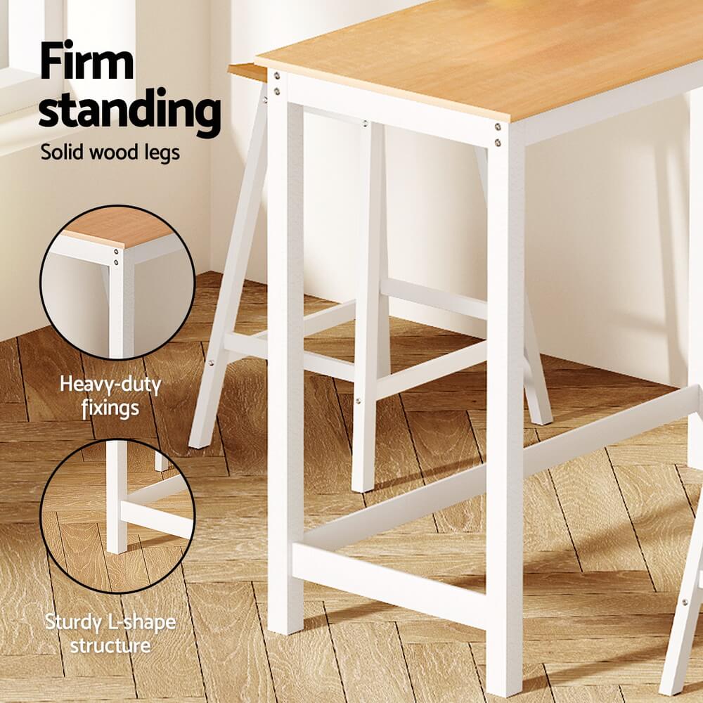 Jardean Savoy | Coastal White Natural Wooden Bar Stool Table Set | White