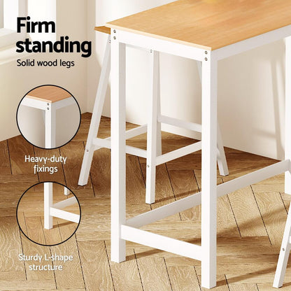 Jardean Savoy | Coastal White Natural Wooden Bar Stool Table Set | White