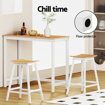 Jardean Savoy | Coastal White Natural Wooden Bar Stool Table Set | White
