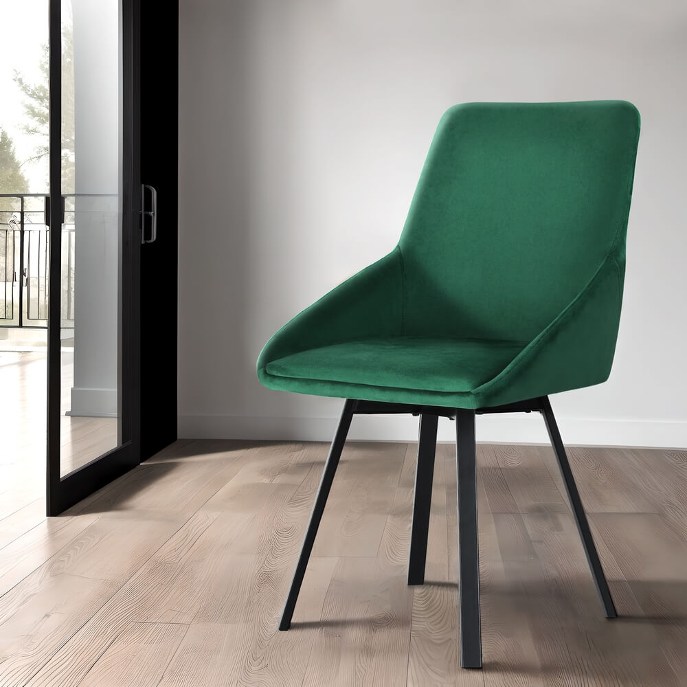 Johnston | Modern Green Velvet Upholstered Swivel Dining Chairs | Set Of 2