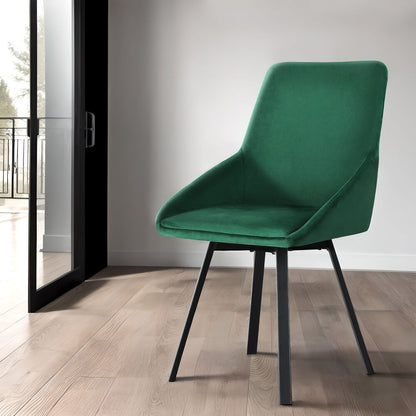 Johnston | Modern Green Velvet Upholstered Swivel Dining Chairs | Set Of 2