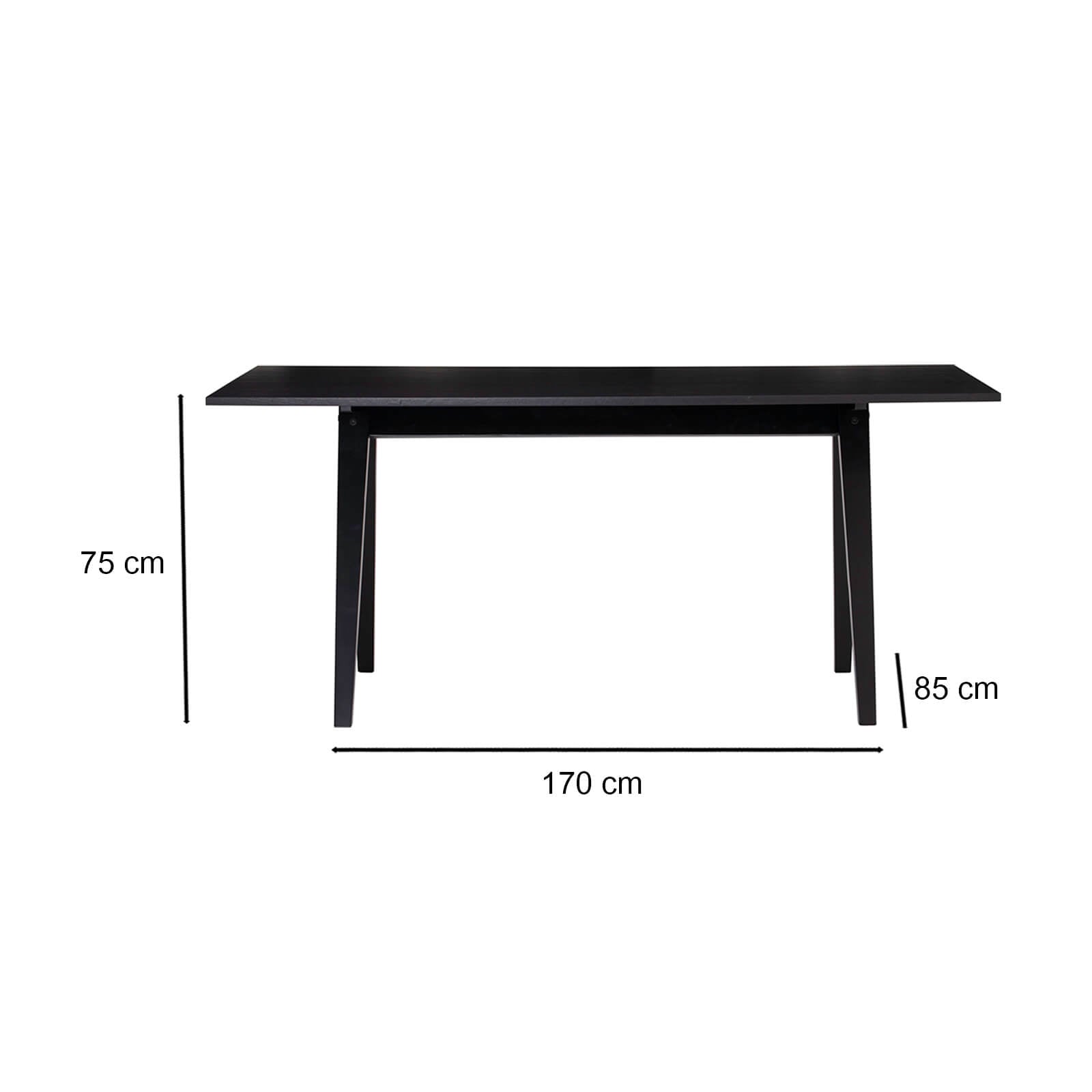 Kaida | Mid Century Black Wooden 1.7m Rectangular Dining Table | Black