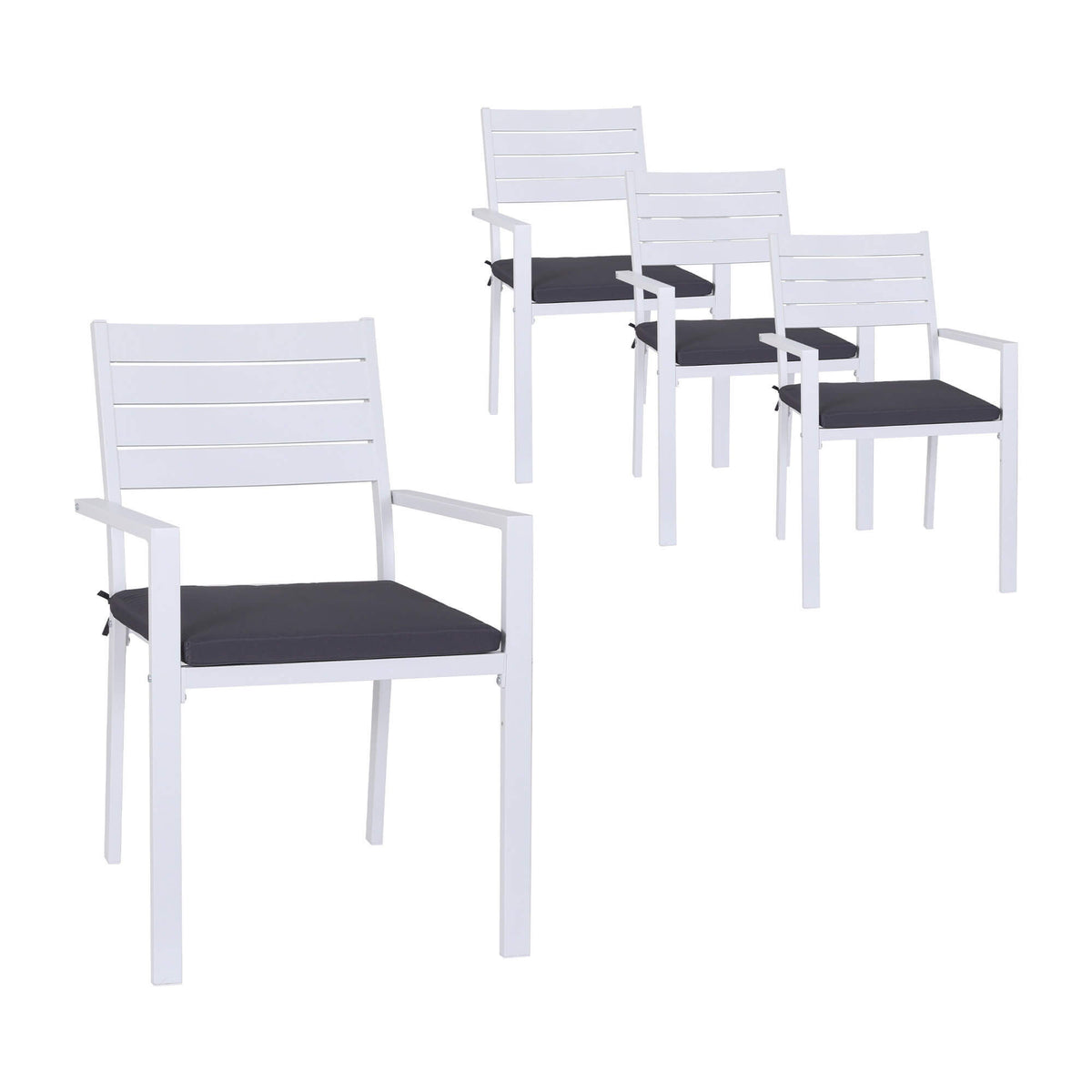 Kalimna | Coastal Metal White Indoor Outdoor Dining Chairs With Arms | Set Of 4 | White