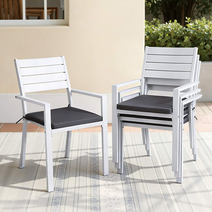 Kalimna | Coastal Metal White Indoor Outdoor Dining Chairs With Arms | Set Of 4 | White