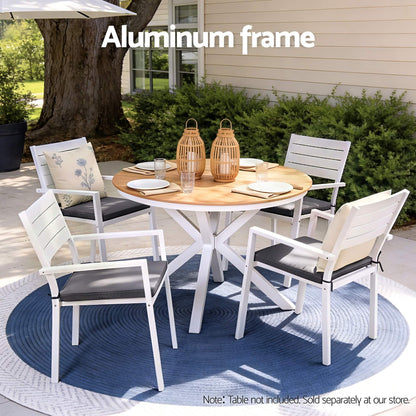 Kalimna | Coastal Metal White Indoor Outdoor Dining Chairs With Arms | Set Of 4 | White