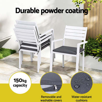 Kalimna | Coastal Metal White Indoor Outdoor Dining Chairs With Arms | Set Of 4 | White