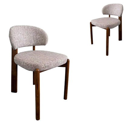 Kalmia | Coastal Beige Taupe Wooden Fabric Upholstered Dining Chairs | Set Of 2 | Taupe