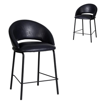Kensington | Contemporary PU Leather Fabric Black Grey Beige Bar Stools | Set Of 2 | Black