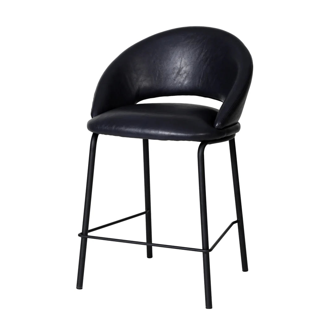 Kensington | Contemporary PU Leather Fabric Black Grey Beige Bar Stools | Set Of 2 | Black