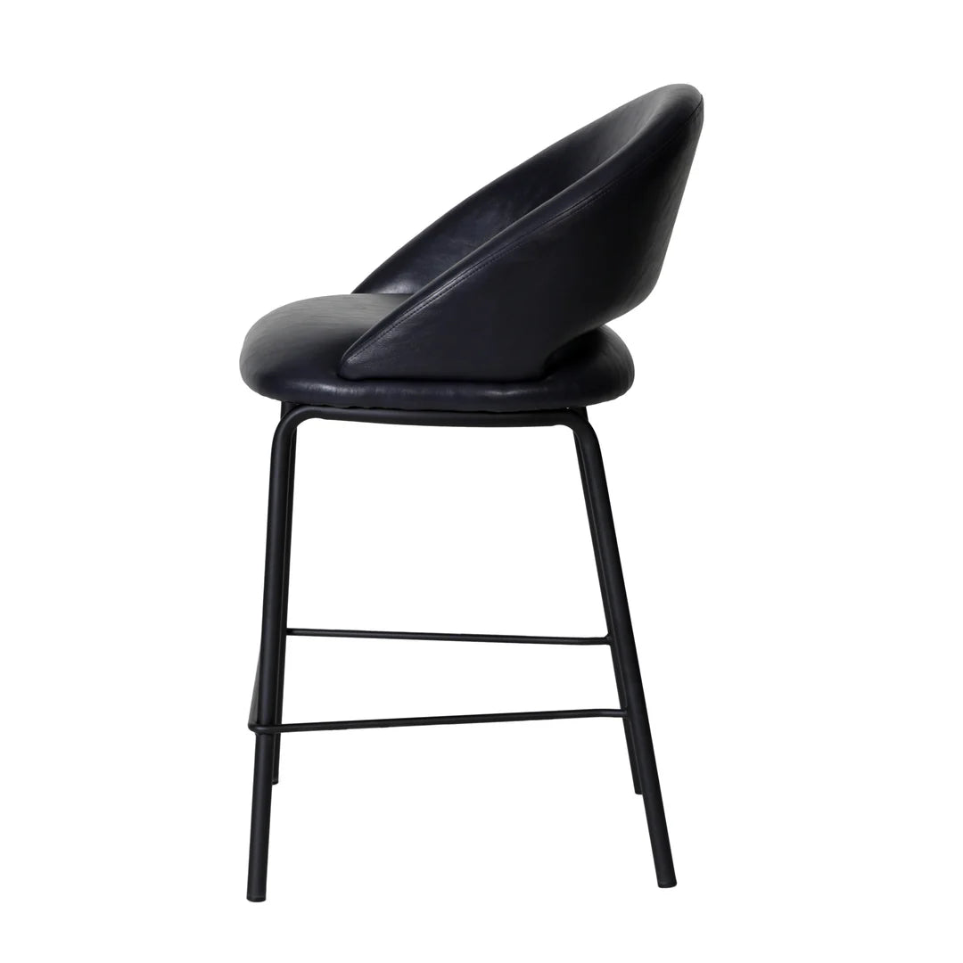 Kensington | Contemporary PU Leather Fabric Black Grey Beige Bar Stools | Set Of 2 | Black