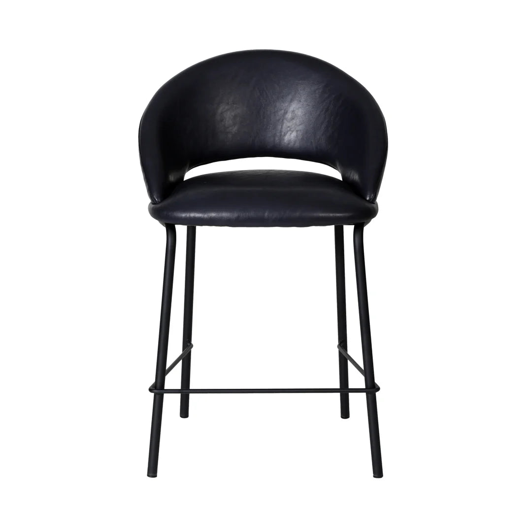 Kensington | Contemporary PU Leather Fabric Black Grey Beige Bar Stools | Set Of 2 | Black