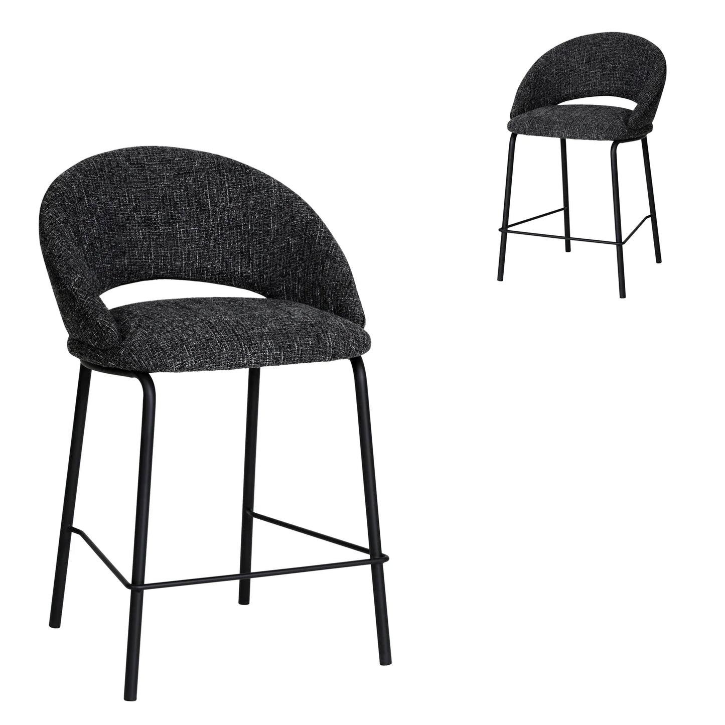 Kensington | Contemporary PU Leather Fabric Black Grey Beige Bar Stools | Set Of 2 | Charcoal