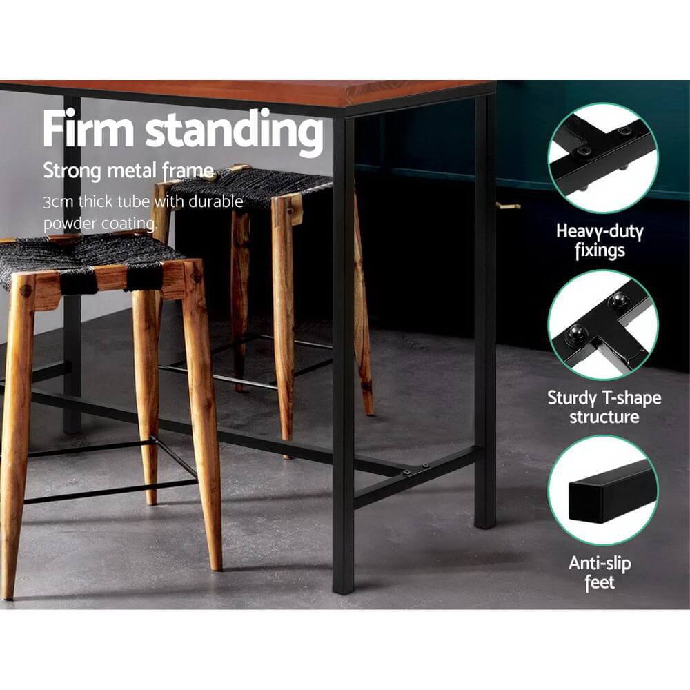 Kew | Industrial Brown Rectangular Wooden Metal Bar Stool Table | Brown