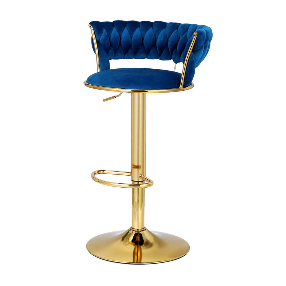 Modern Metal Blue Velvet Bar Stools