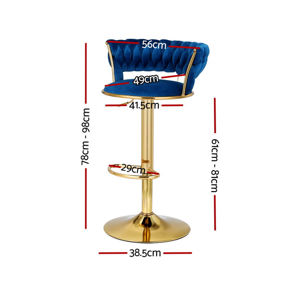 Modern Metal Blue Velvet Bar Stools