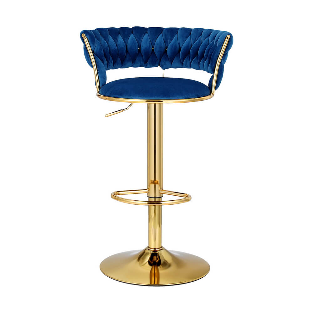 Modern Metal Blue Velvet Bar Stools