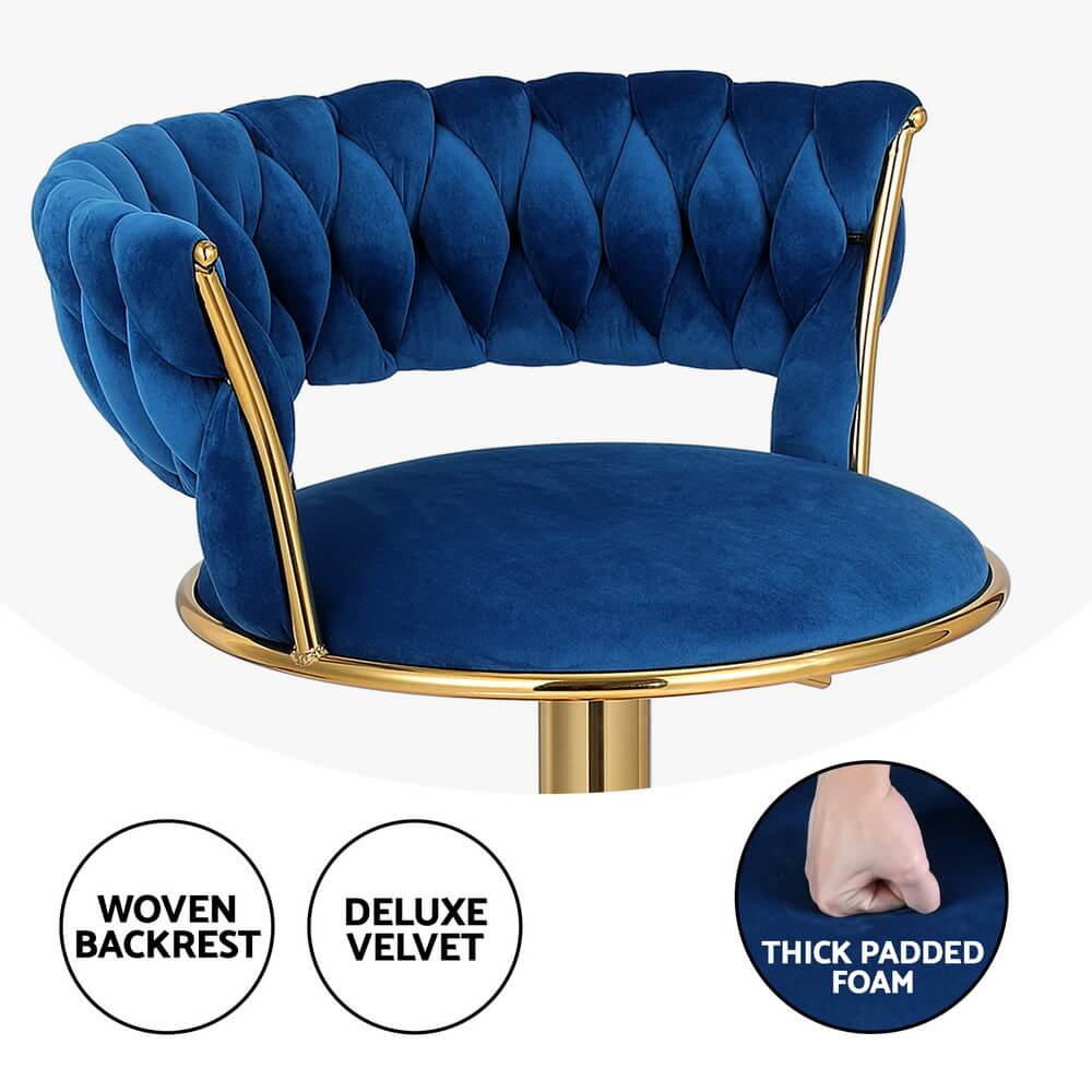 Modern Metal Blue Velvet Bar Stools