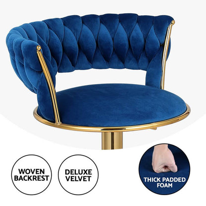 Modern Metal Blue Velvet Bar Stools