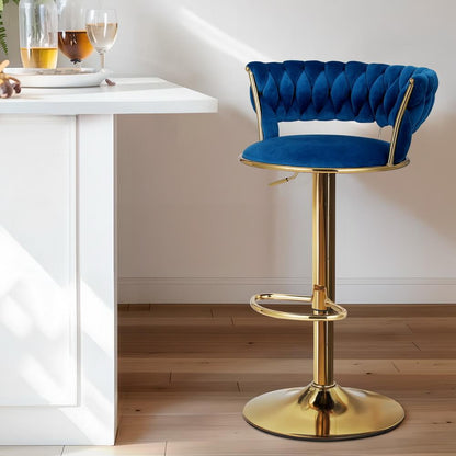 Modern Metal Blue Velvet Bar Stools
