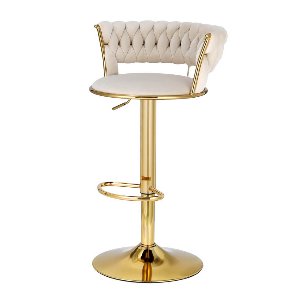 Modern Metal Ivory Velvet Bar Stools