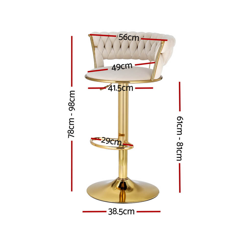 Modern Metal Ivory Velvet Bar Stools