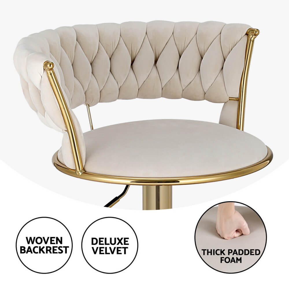 Modern Metal Ivory Velvet Bar Stools
