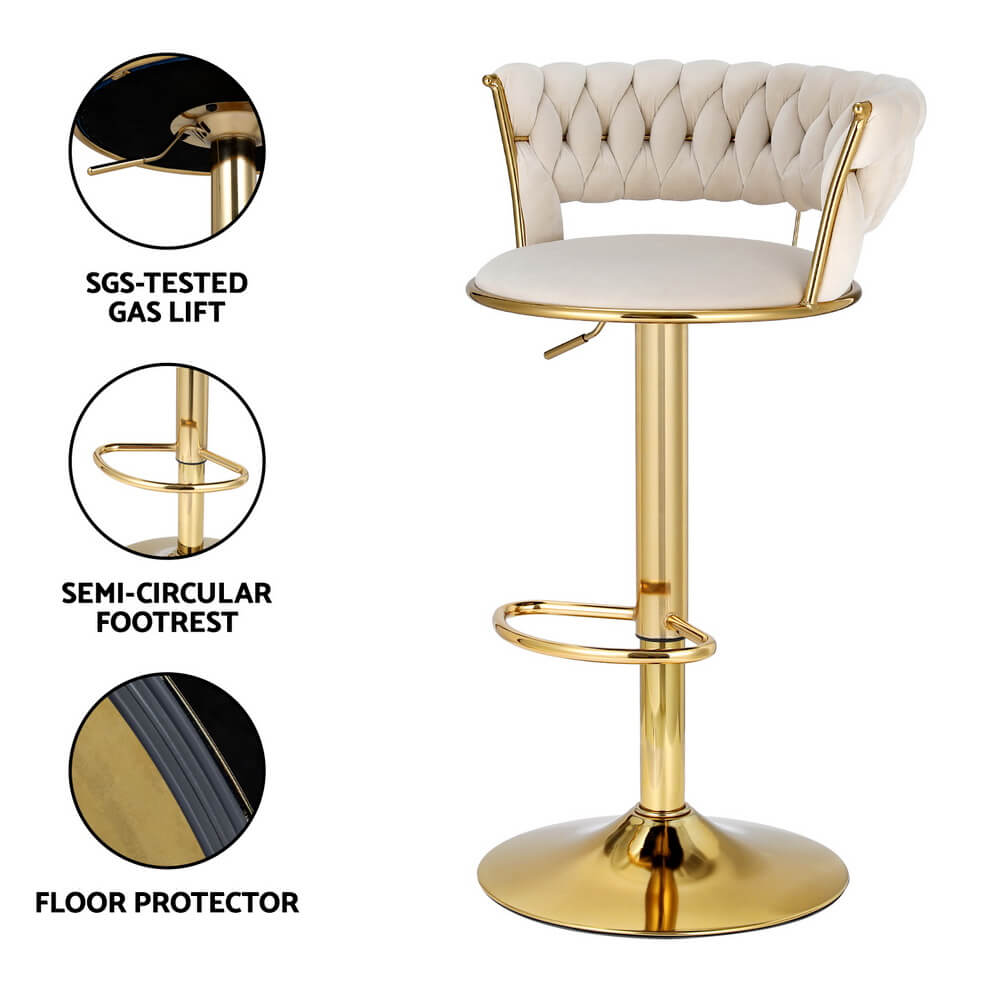 Modern Metal Ivory Velvet Bar Stools