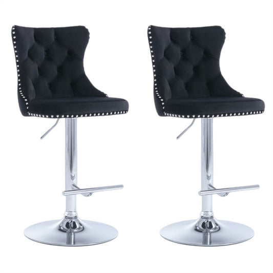 La Creas | Version 2 | French Provincial Velvet Chrome Metal Bar Stools | Set Of 2 | Black