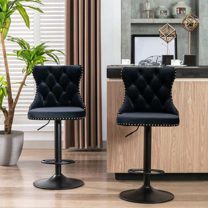 La Creas | Version 1 | French Provincial Velvet Metal Bar Stools | Set Of 2 | Black