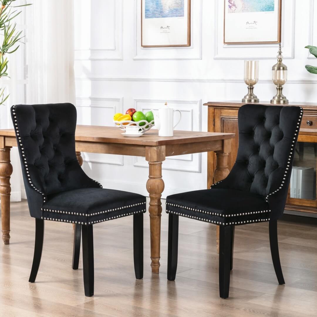 La Creas | Version 1 | French Provincial Velvet Wing Back Dining Chairs | Set Of 2 | Grey