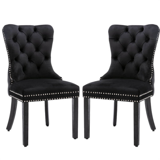 La Creas | Version 1 | French Provincial Velvet Wing Back Dining Chairs | Set Of 2 | Black