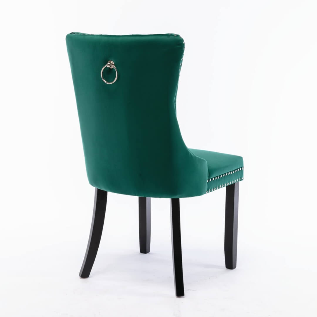La Creas | Version 1 | French Provincial Velvet Wing Back Dining Chairs | Set Of 2 | Green