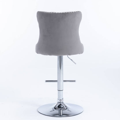 La Creas | Version 2 | French Provincial Velvet Chrome Metal Bar Stools | Set Of 2 | Grey