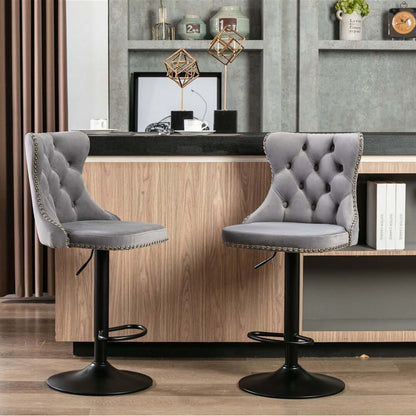 La Creas | Version 1 | French Provincial Velvet Metal Bar Stools | Set Of 2