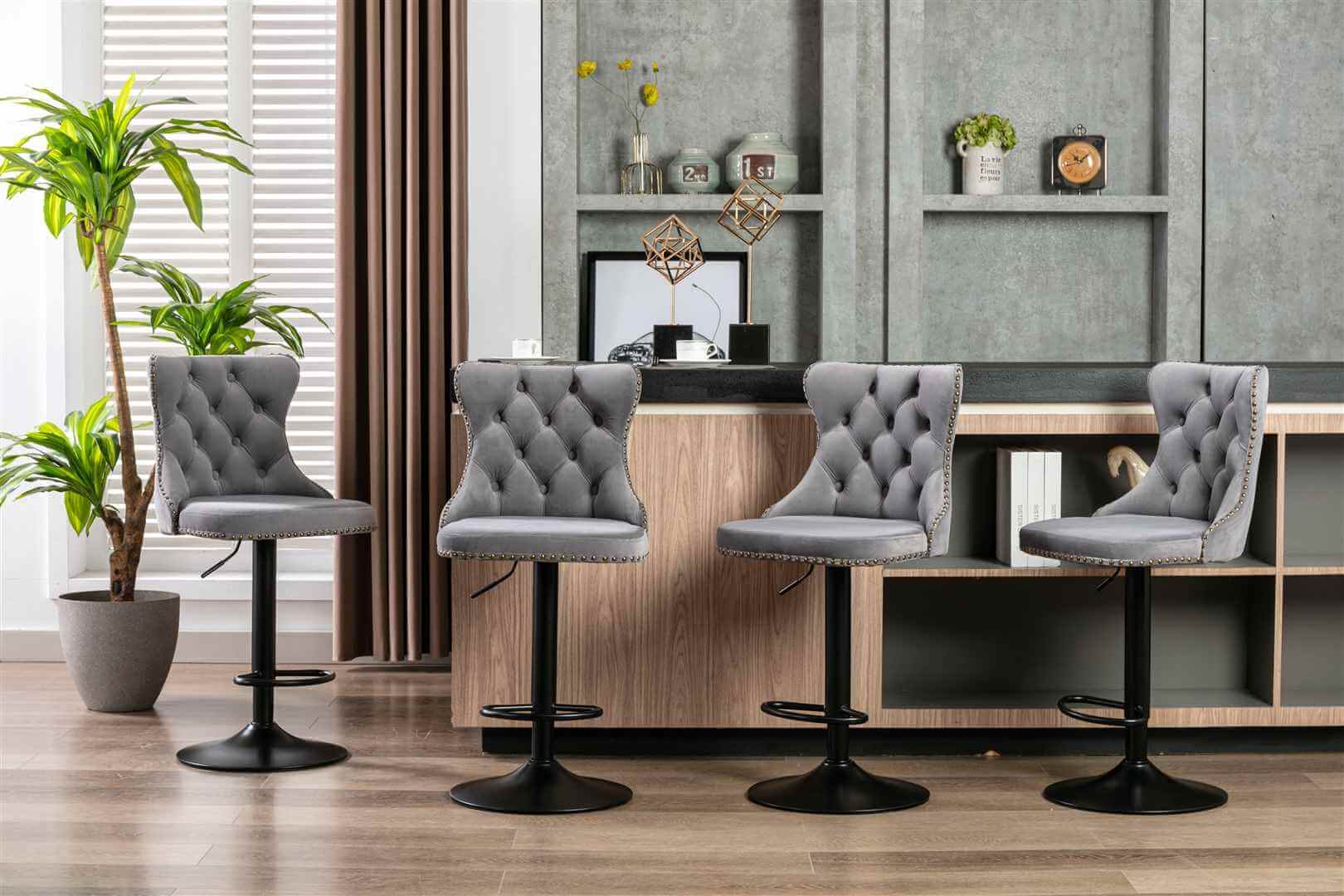 La Creas | Version 1 | French Provincial Velvet Metal Bar Stools | Set Of 2 | Black