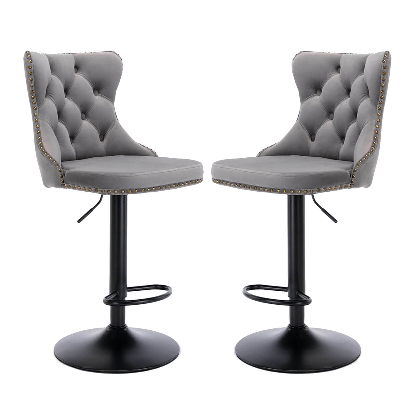 La Creas | Version 1 | French Provincial Velvet Metal Bar Stools | Set Of 2 | Grey