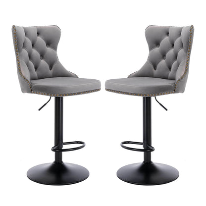 La Creas | Version 1 | French Provincial Velvet Metal Bar Stools | Set Of 2 | Grey