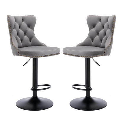 La Creas | Version 1 | French Provincial Velvet Metal Bar Stools | Set Of 2 | Grey