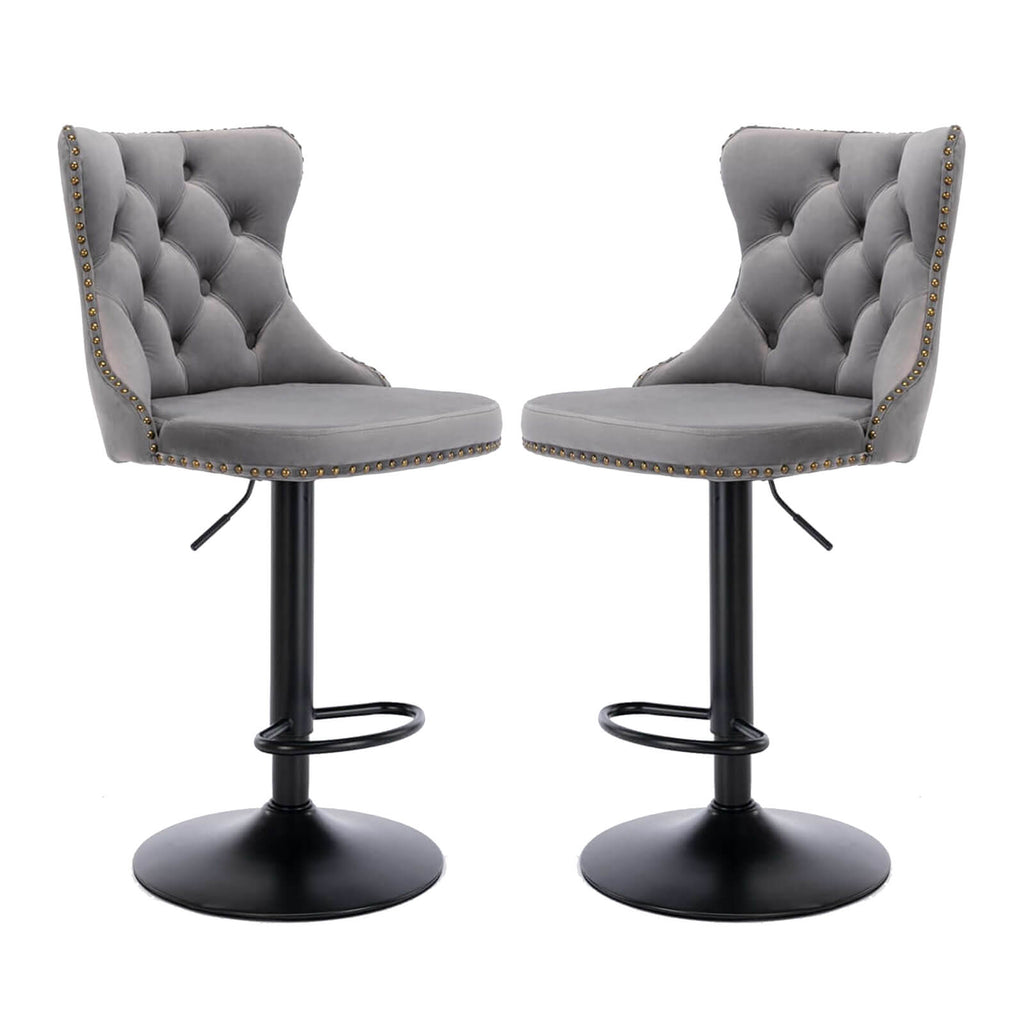 La Creas | Version 1 | French Provincial Velvet Metal Bar Stools | Set Of 2