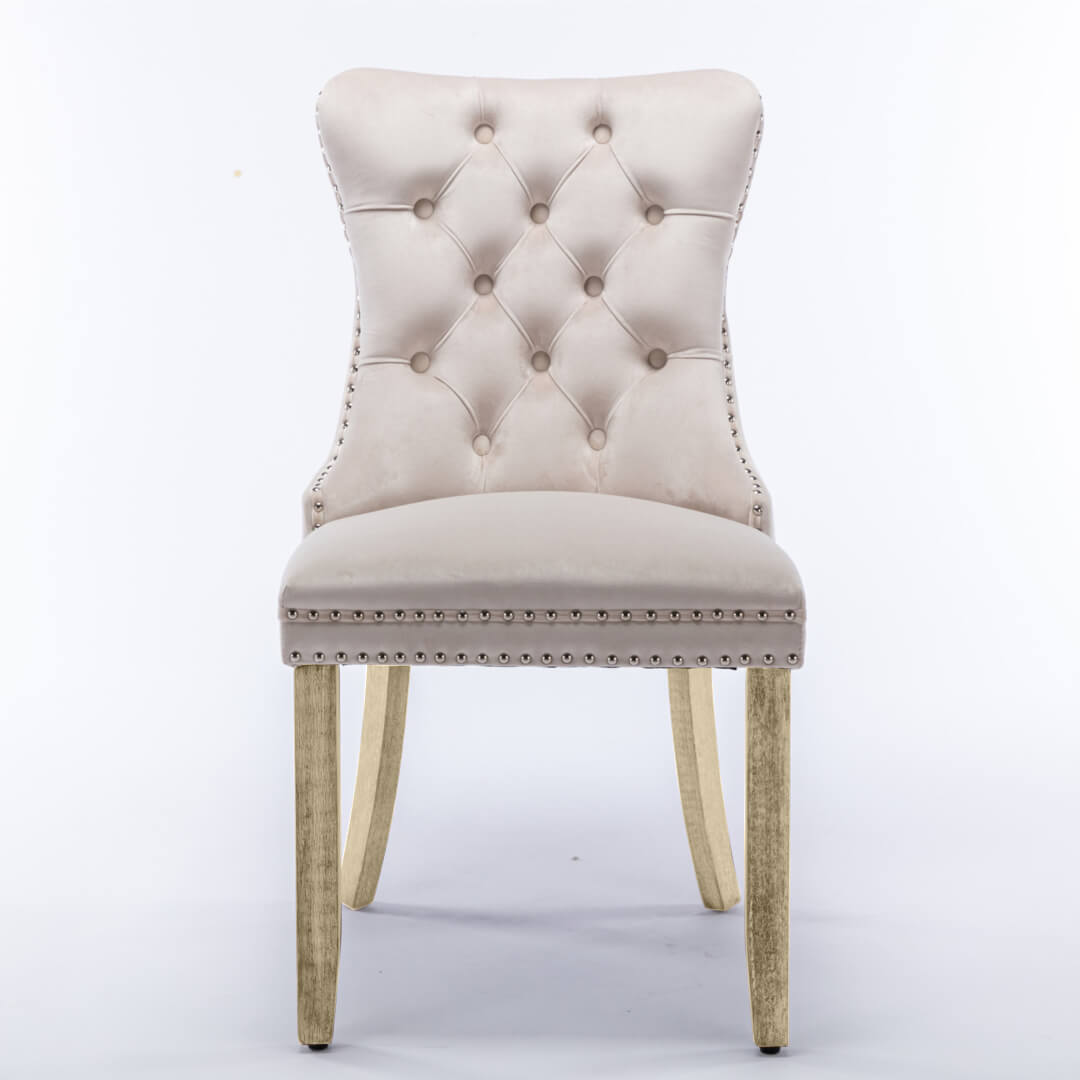 La Creas | Version 1 | French Provincial Velvet Wing Back Dining Chairs | Set Of 2 | Beige