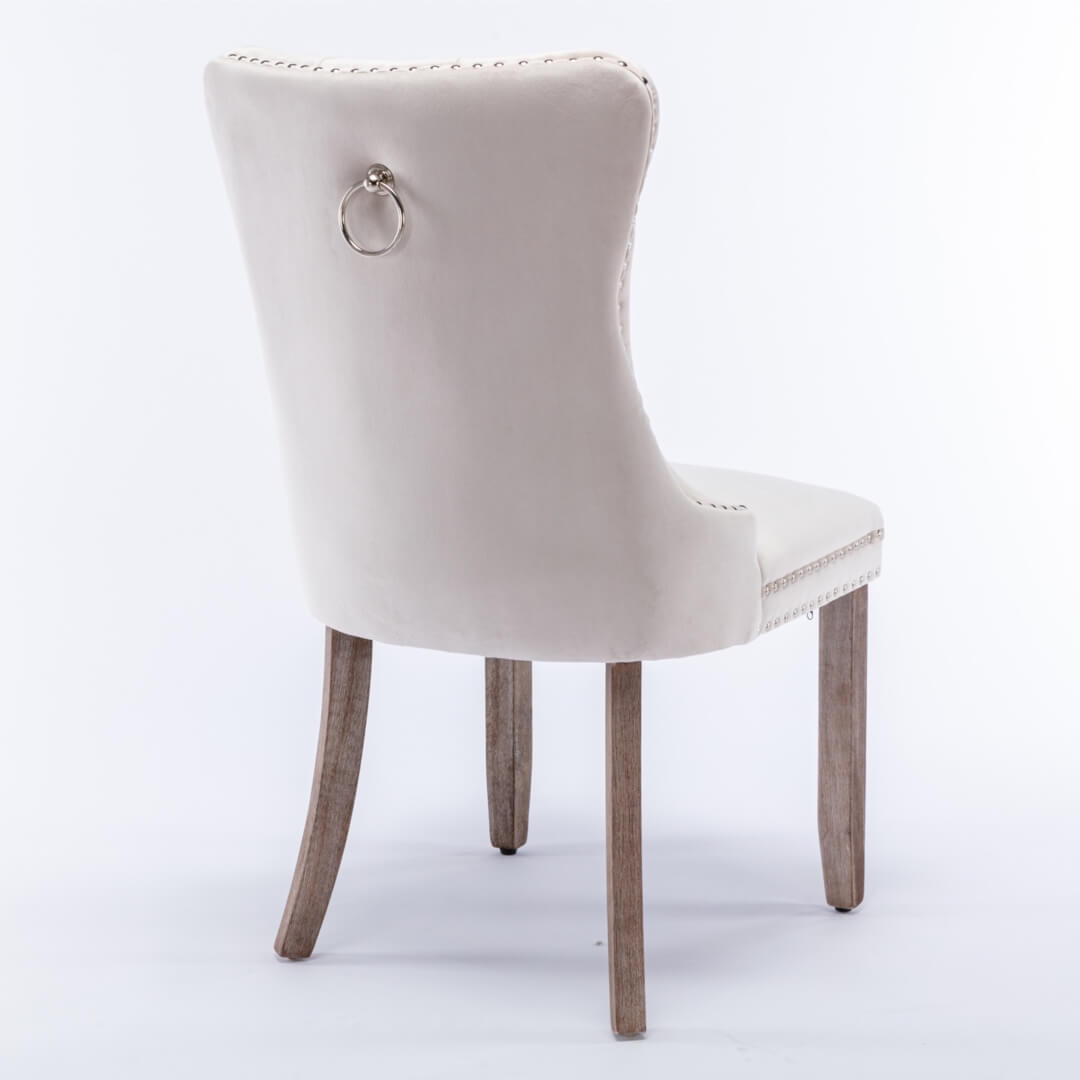 La Creas | Version 1 | French Provincial Velvet Wing Back Dining Chairs | Set Of 2 | Beige