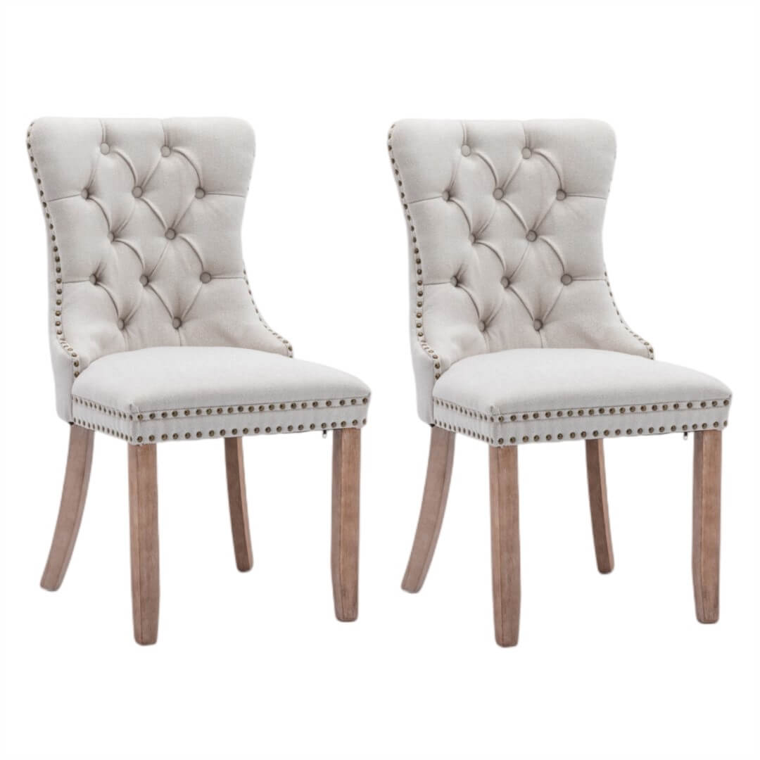 La Creas | Version 1 | French Provincial Fabric Wing Back Dining Chairs | Set Of 2 | Beige