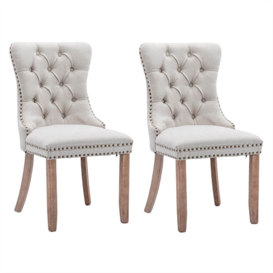 La Creas | Version 1 | French Provincial Fabric Wing Back Dining Chairs | Set Of 2 | Beige
