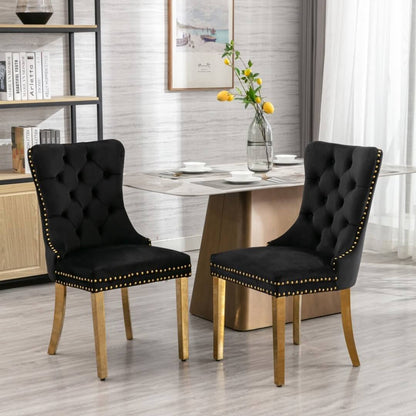 La Creas | Version 2 | French Provincial Black Velvet Wing Back Dining Chairs | Set Of 2