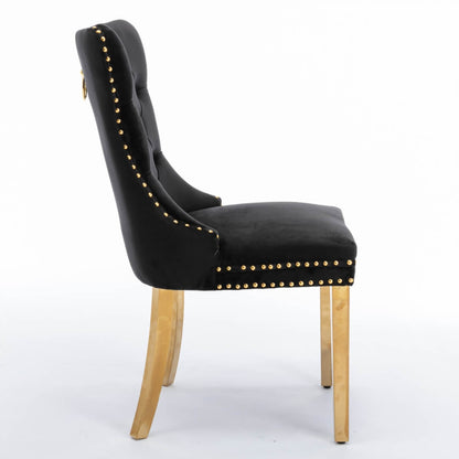 La Creas | Version 2 | French Provincial Black Velvet Wing Back Dining Chairs | Set Of 2 | Black