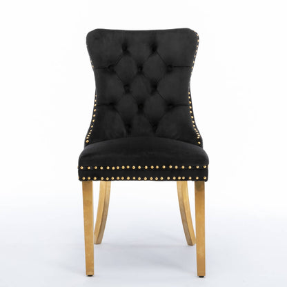 La Creas | Version 2 | French Provincial Black Velvet Wing Back Dining Chairs | Set Of 2 | Black