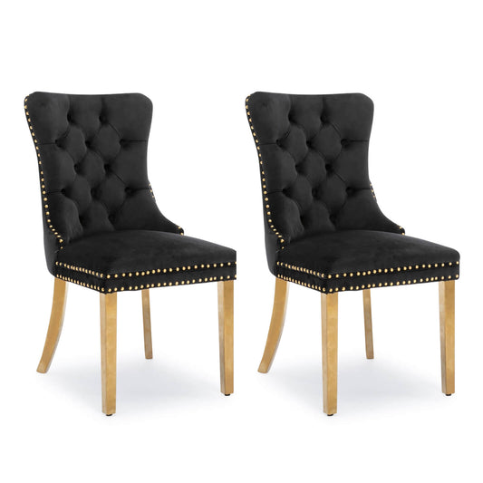 La Creas | Version 2 | French Provincial Black Velvet Wing Back Dining Chairs | Set Of 2